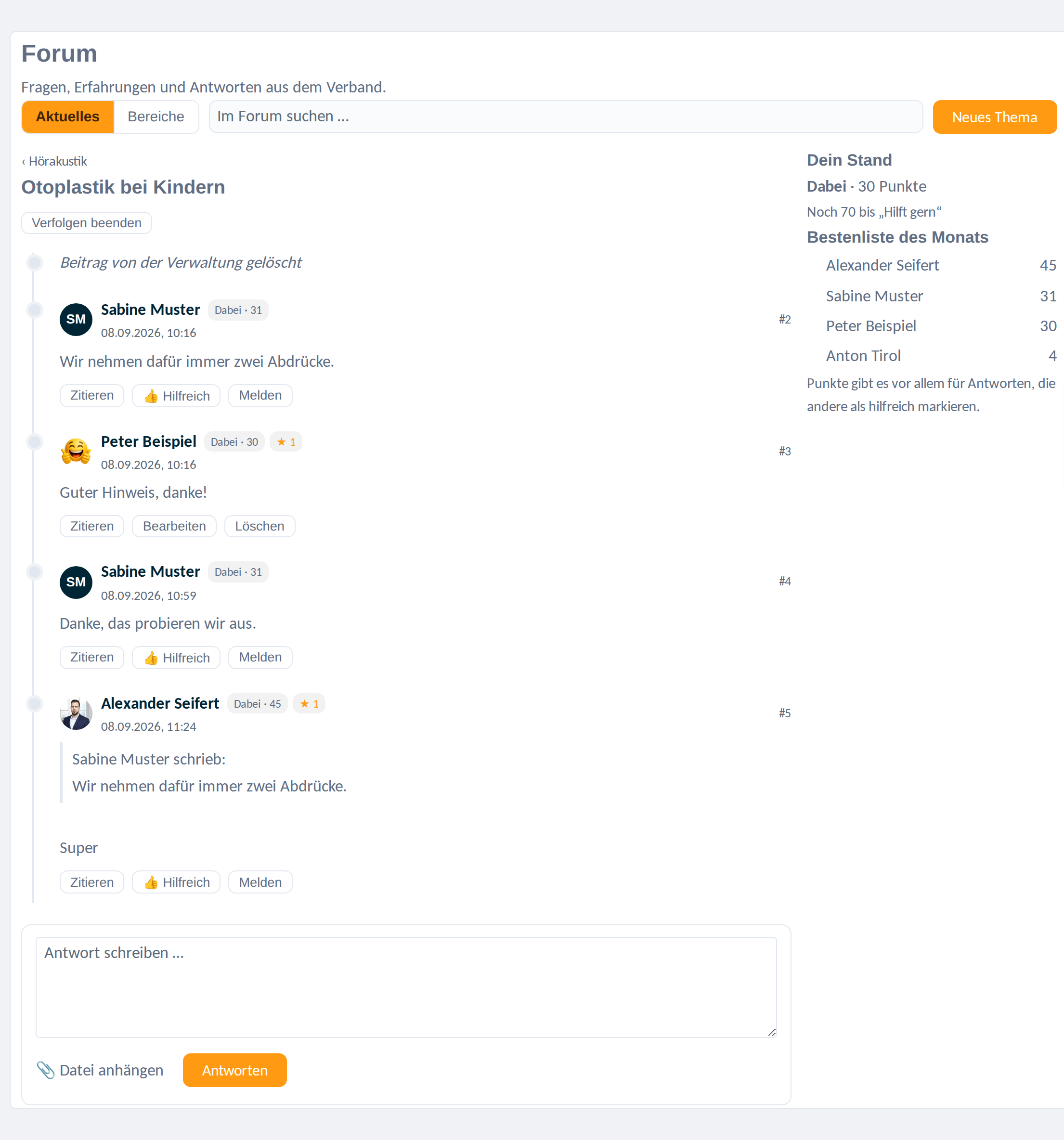 Forum-Thema mit Antworten und Markierung als hilfreich